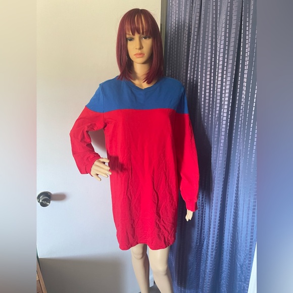 ASOS Red And Blue Sweater Dress Tunic 100% Cotton Size 10 - Picture 1 of 7